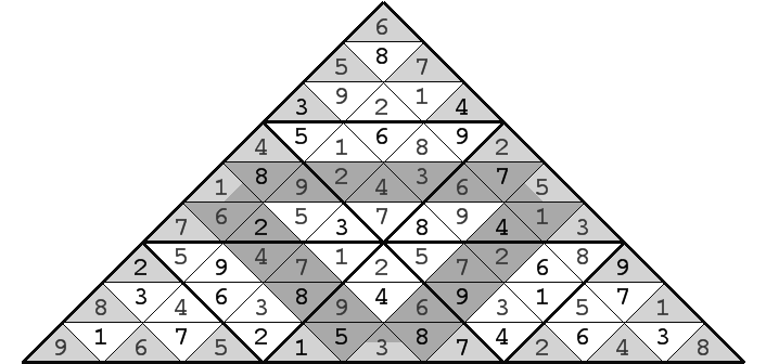 A Difficult TriDoku Triangular Sudoku Variant Puzzle
